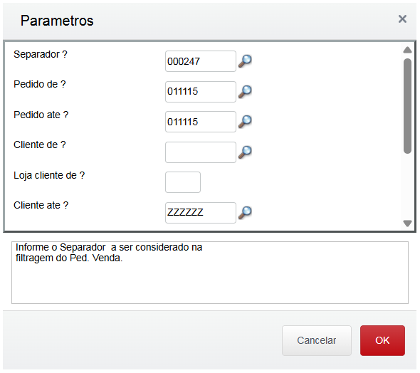Parâmetro de Ordem de separação por Pedido de Vendas