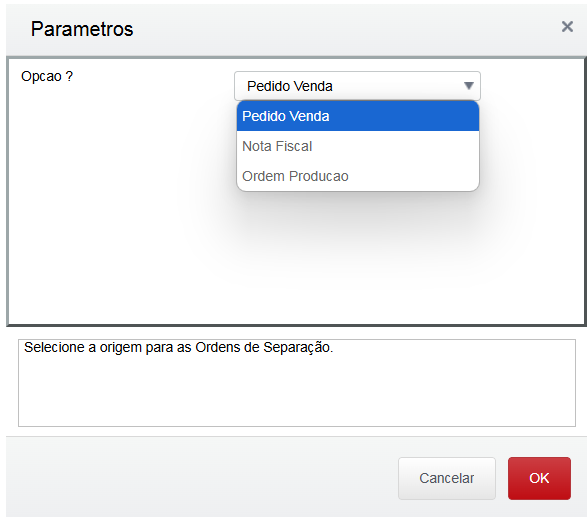 Parâmetro de seleção de Ordem de separação